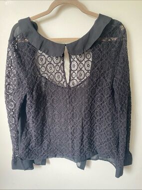 W118 by Walter Baker Black Lace Peter Pan Collar Blouse